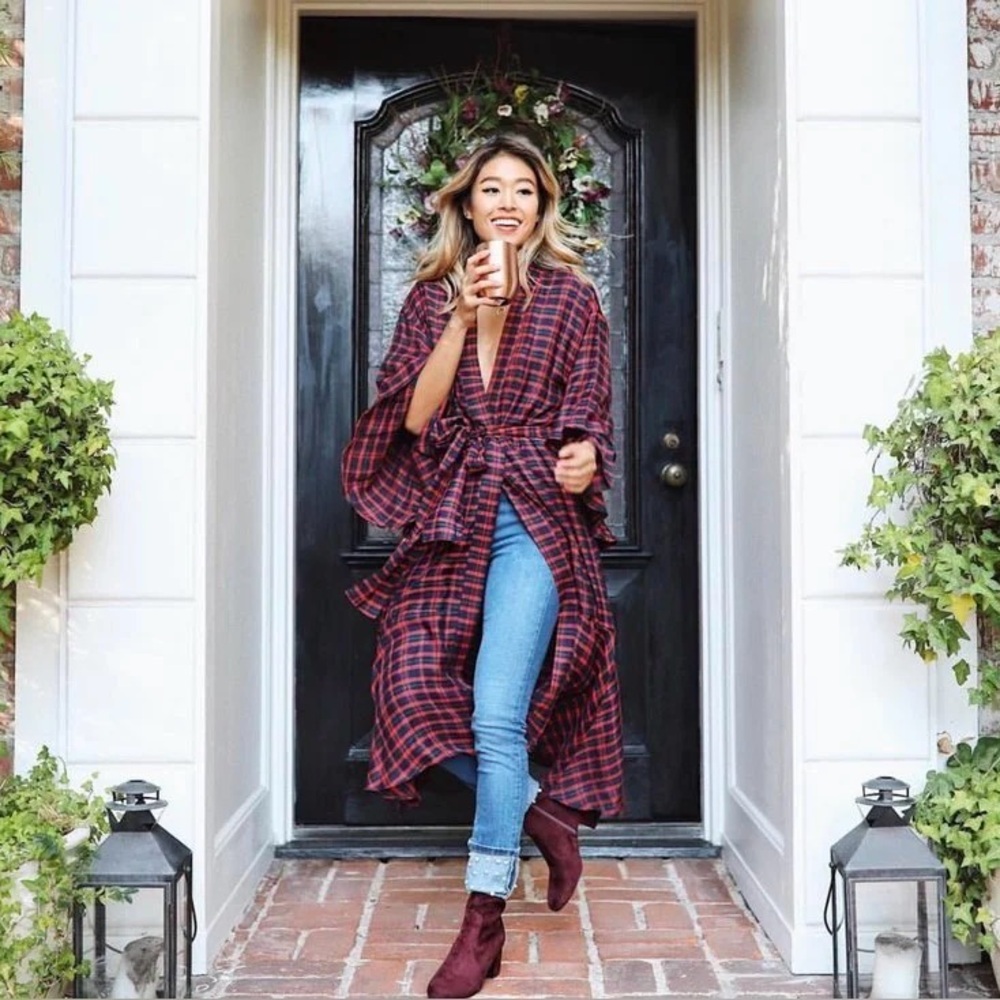 Zara Plaid Kimono Dress W Ruffles Red Size XS/S